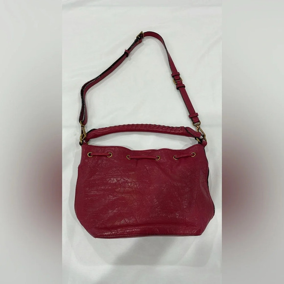 Vintage Elliott Lucca Red Cranberry Pebbled Leather Drawstring Bag with tassels - Picture 8 of 9